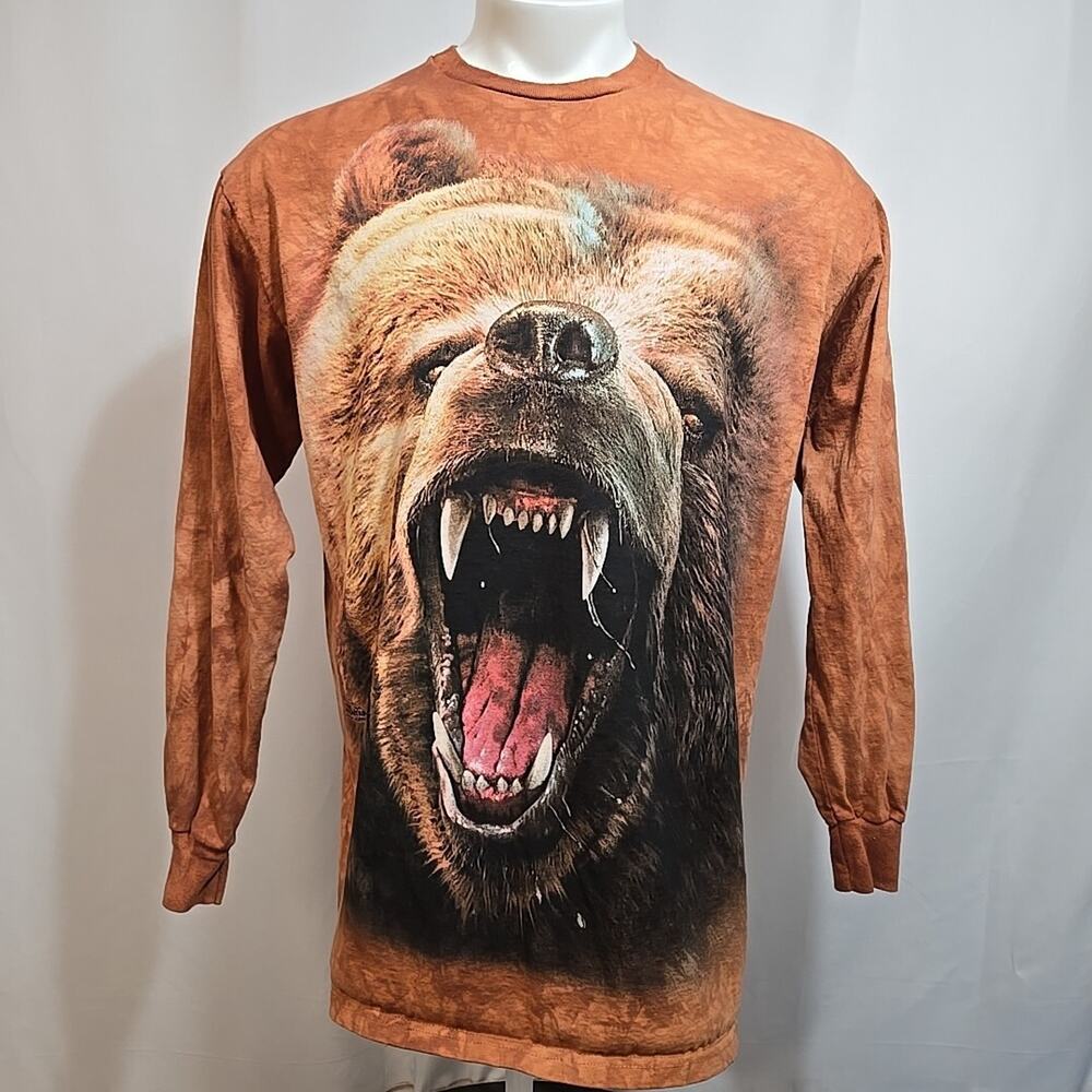 The Mountain Grizzly Bear T-Shirt Mens Size Large Tie Dyed Burnt Orange Wildlife